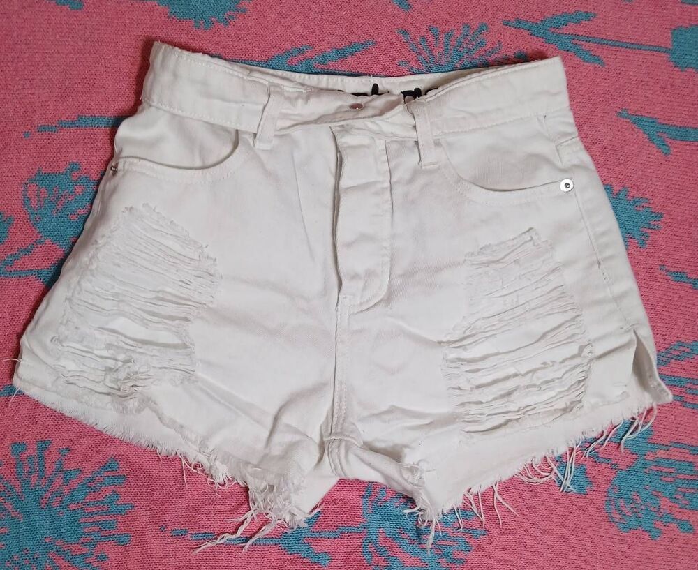 Alexander wang womens size 25 hi waist bite cut jeans shorts white frayed - Picture 4 of 8